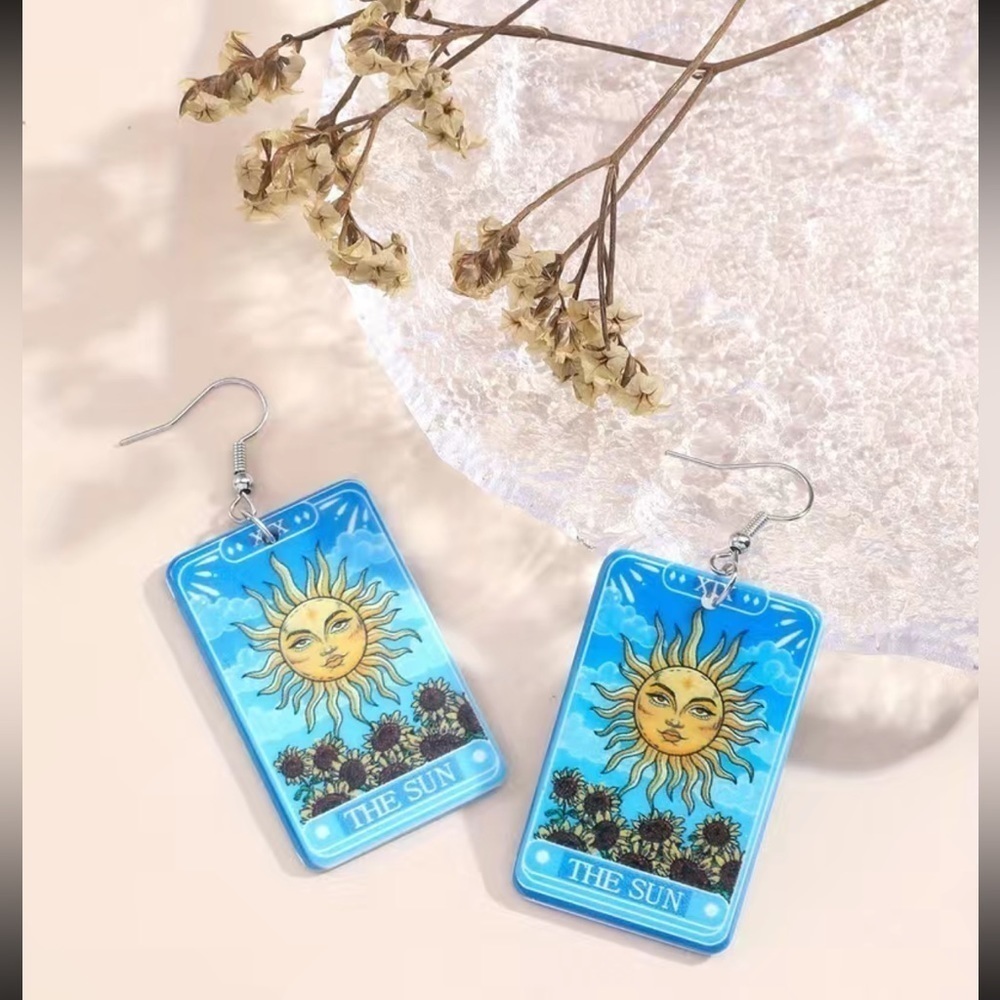 The Sun Tarot Card Dangle Earrings NWT